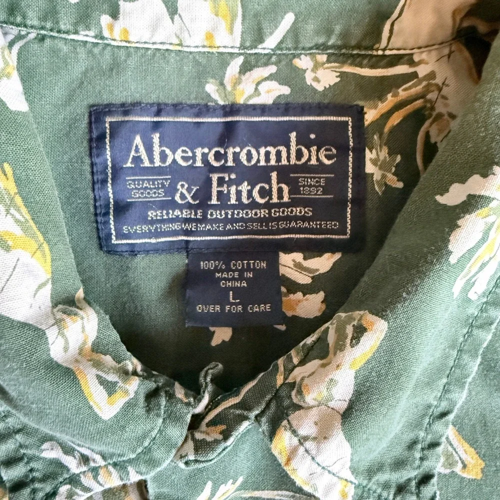 Abercrombie & Fitch Mens Vintage 90s Mens Hawaiian Hula Button Up Shirt, Green,L - Picture 2 of 11